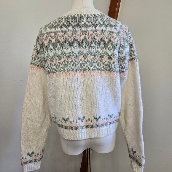 D.D. Sloane Womens Vintage Fair Isle Cardigan Sweater M Wool Grannycore Pastel - Picture 4 of 11